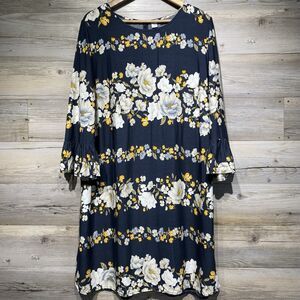 Old Navy Multicolor Floral Shift Dress 3/4 Bell Sleeve SZ XL Knee Length Viscose